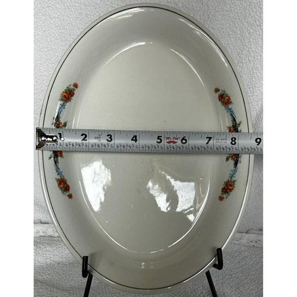Crown Potteries Company Platter 11 5/8”L x 8 5/8”W Orange Roses Platinum Trim - Picture 11 of 12